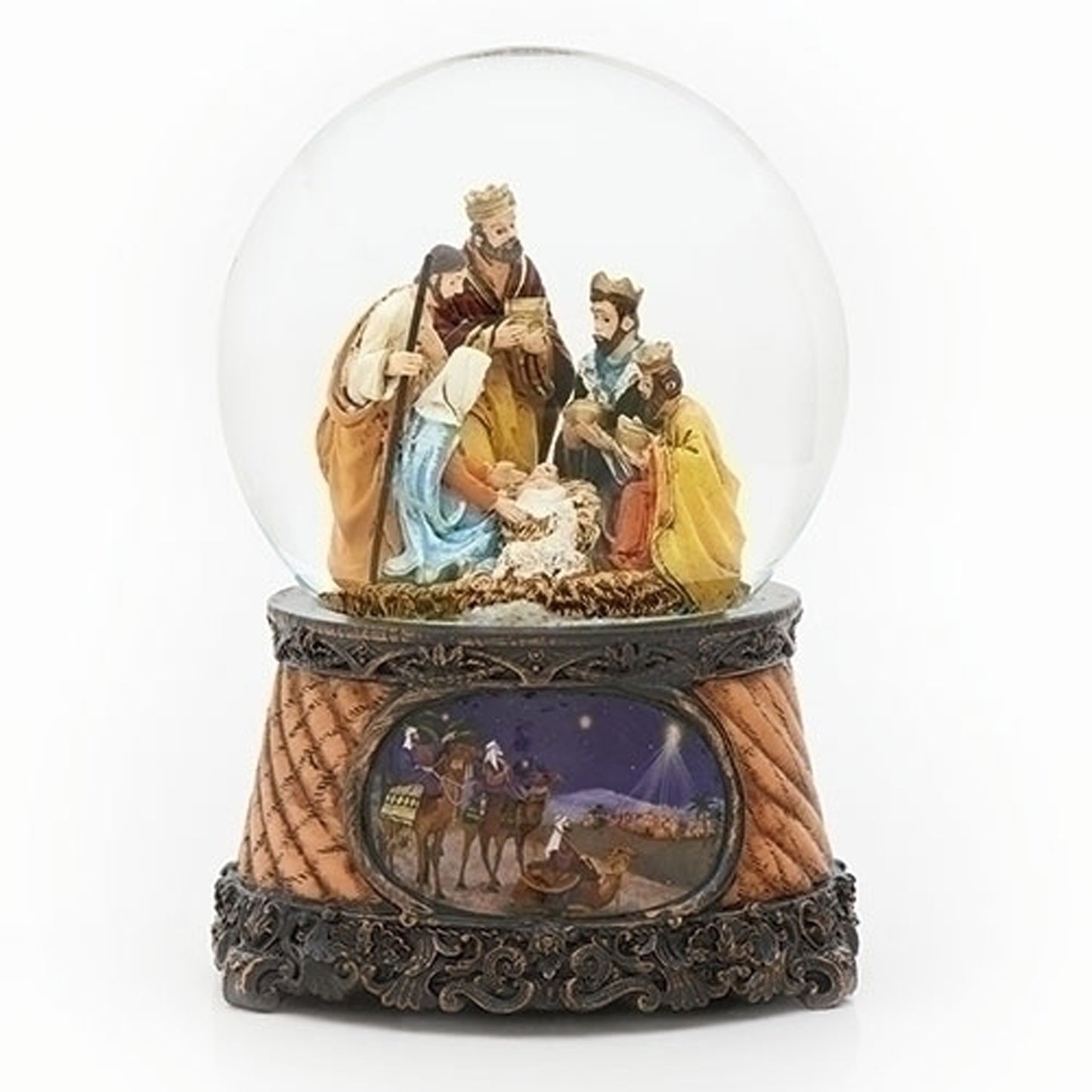 Three Kings Nativity Scene 6 Inch Musical Holiday Glitter Dome Plays Tune Little Drummer Boy