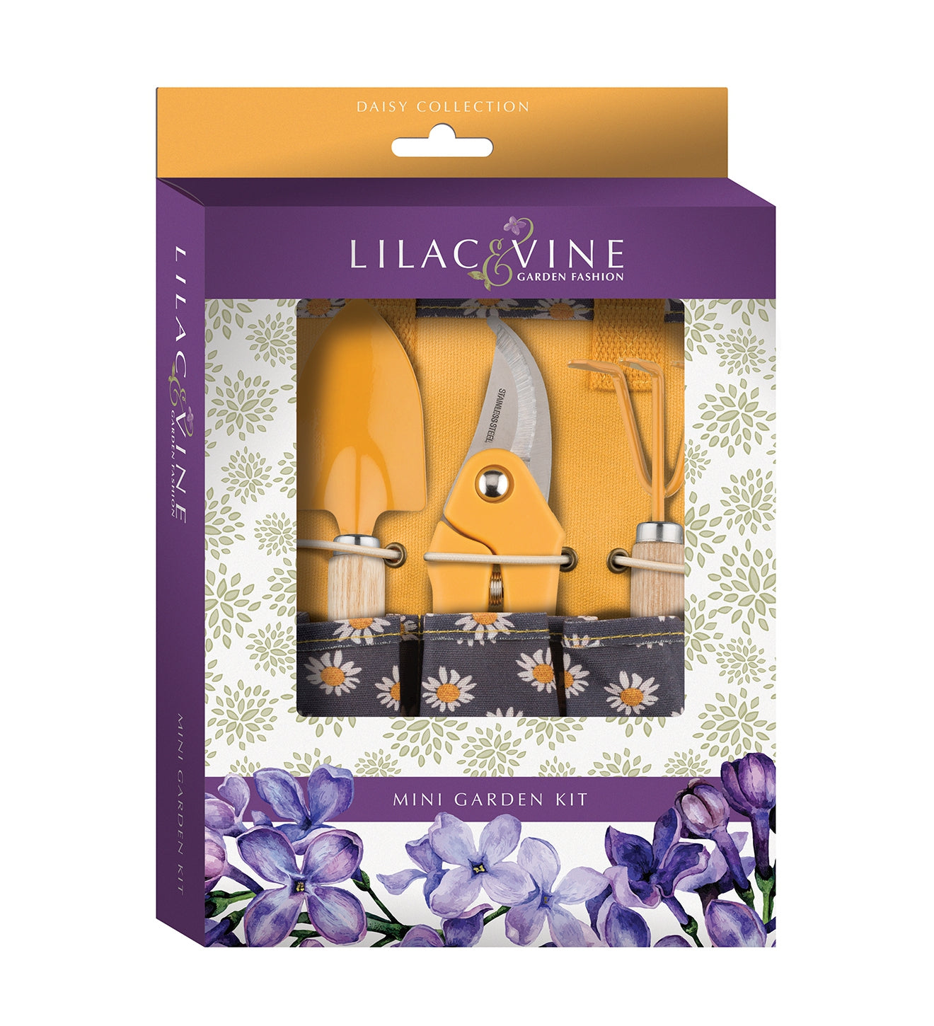 Lilac & Vine Daisy Garden Mini Garden Kit Set/4 Outdoor Garden Tools Bag Pruner Cultivator Trowel