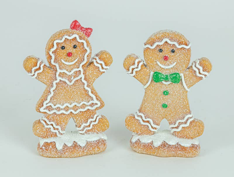 BOWTIE GINGERBREAD Girl & Boy TABLETOP Figures Set of 2 Holiday Decor