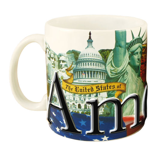 Fire Sale! America 18 oz Oversized Stoneware Color Relief Mug Coffee Soup USA