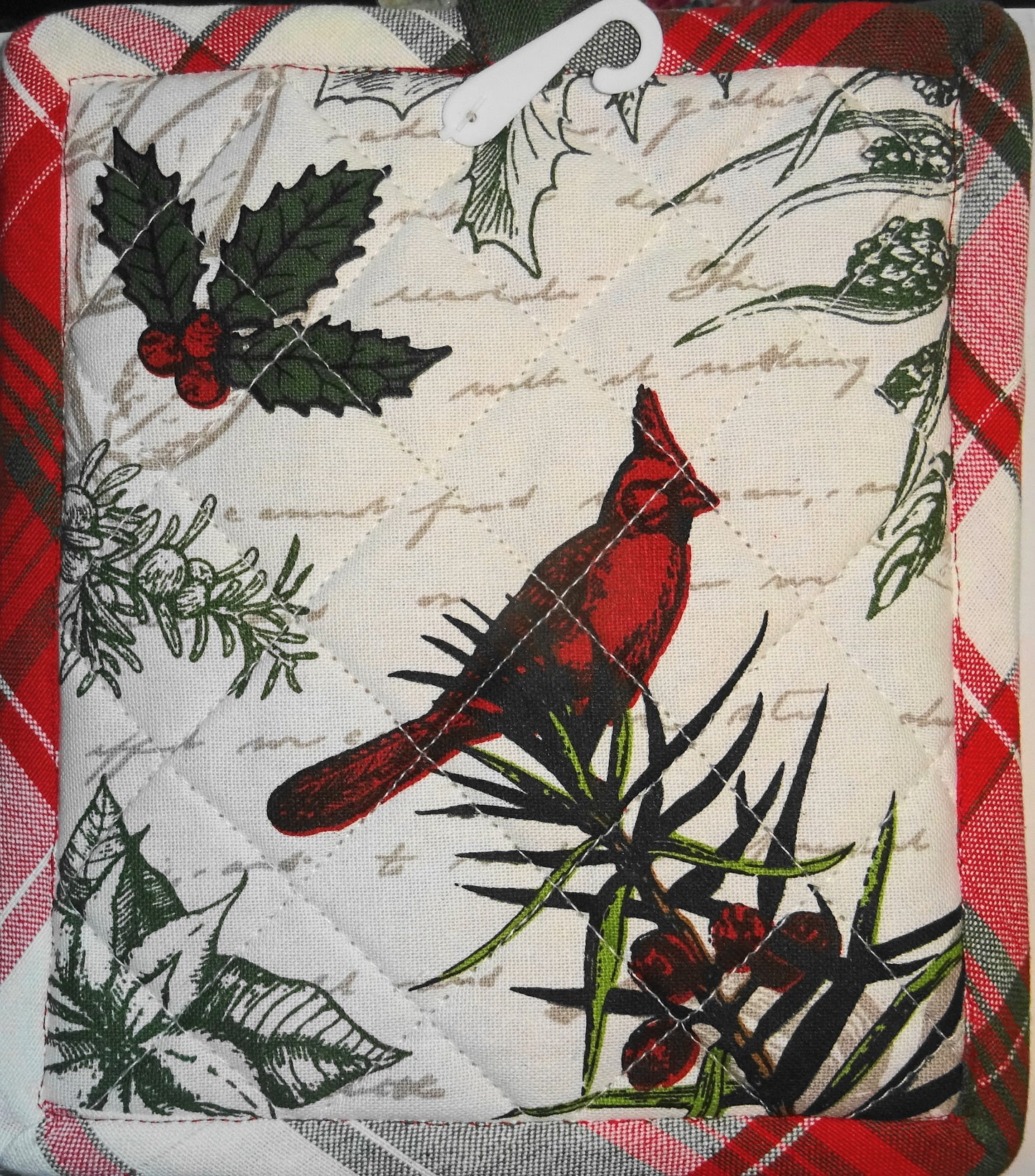 Merry Christmas Potholder w Dishtowel Towel Gift Set Cardinal Design Holiday Print