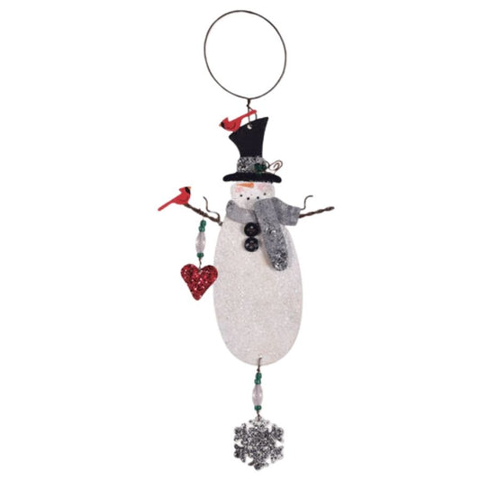 Christmas Vintage Glitter Snowman Metal Holiday Hanging Ornament
