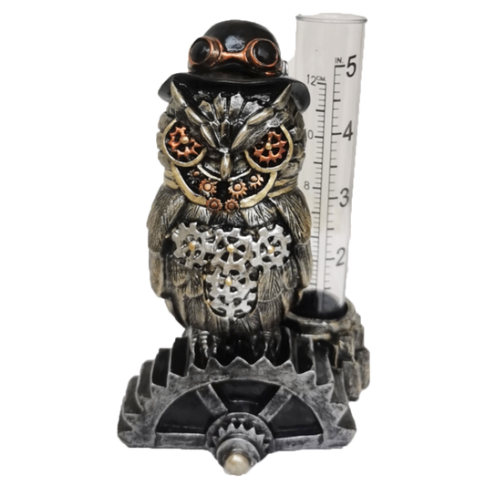 Fire Sale! Small Rain Gauge Outdoor Garden Decor Guage (Steampunk Owl w Aviator Hat)
