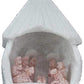 Hand Carved Huamanga Stone Tiny Pink Nativity Scene Figurines Inside White Hut