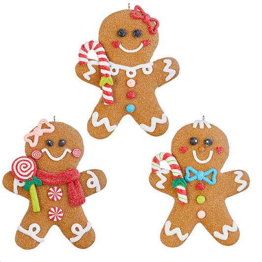 Gingerbread Man Men Clay Dough Christmas Ornaments 5" Set 3 Holiday Decor