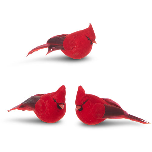 Cardinal Clip on Christmas Tree Ornament Set of 3 Polyfoam, 4 Inch Long Red Bird Decoration