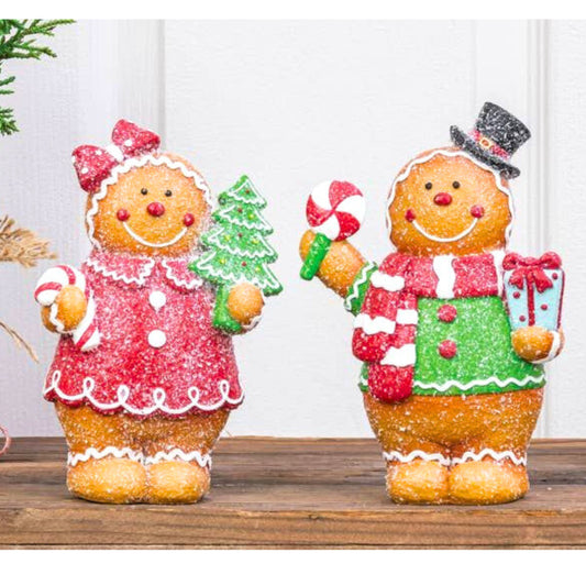 Gingerbread Couple Figures Set of 2 Holiday Decor