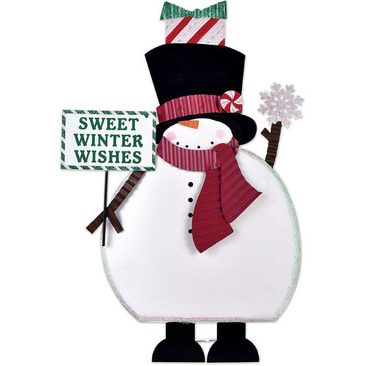 Winter Snowman Metal Down Home Holiday Porch Sitter Indoor Outdoor Decor