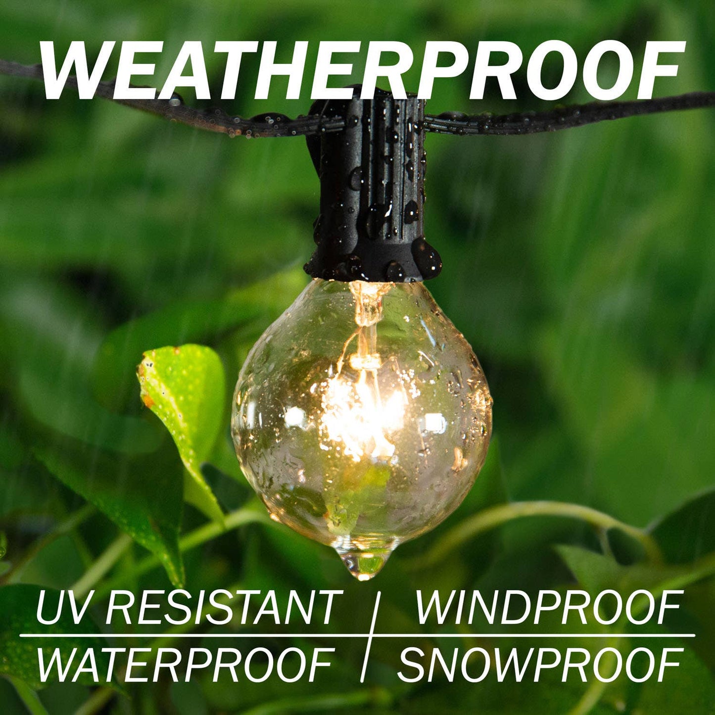 Outdoor String Light for Patio, Garden, G40 1W Clear Glass Bulbs, Weatherproof (25 Feet)