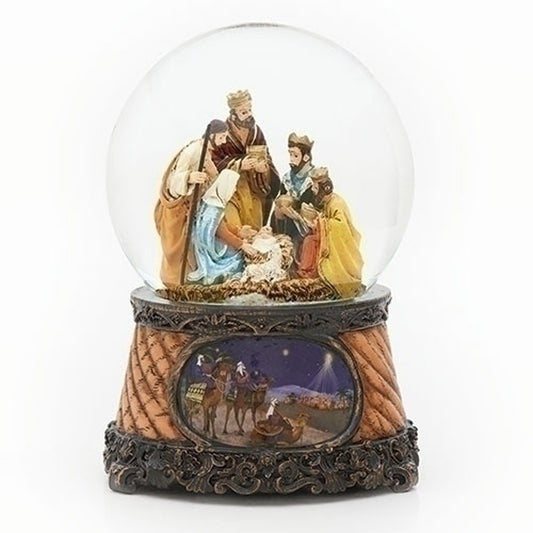 Three Kings Nativity Scene 6 Inch Musical Holiday Glitter Dome Plays Tune Little Drummer Boy