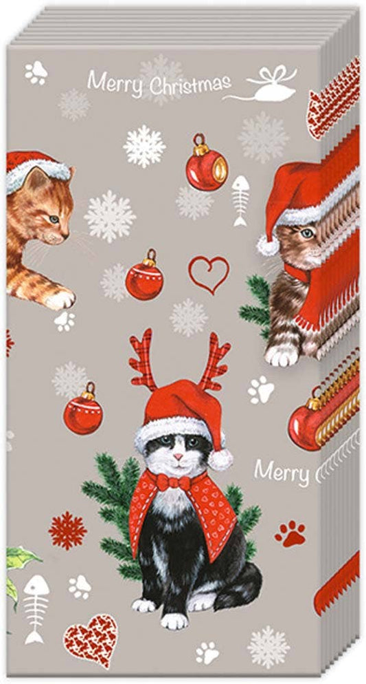 Pocket Tissues pack Cats Celebration Grey Christmas Holiday Stocking Stuffer