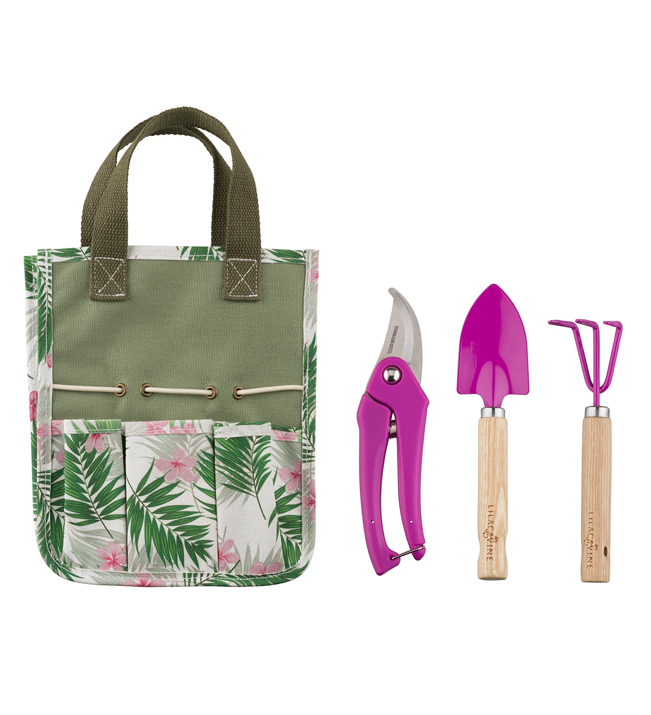 Lilac & Vine Capri Garden Mini Garden Kit Set/4 Outdoor Garden Tools Bag Pruner Cultivator Trowel
