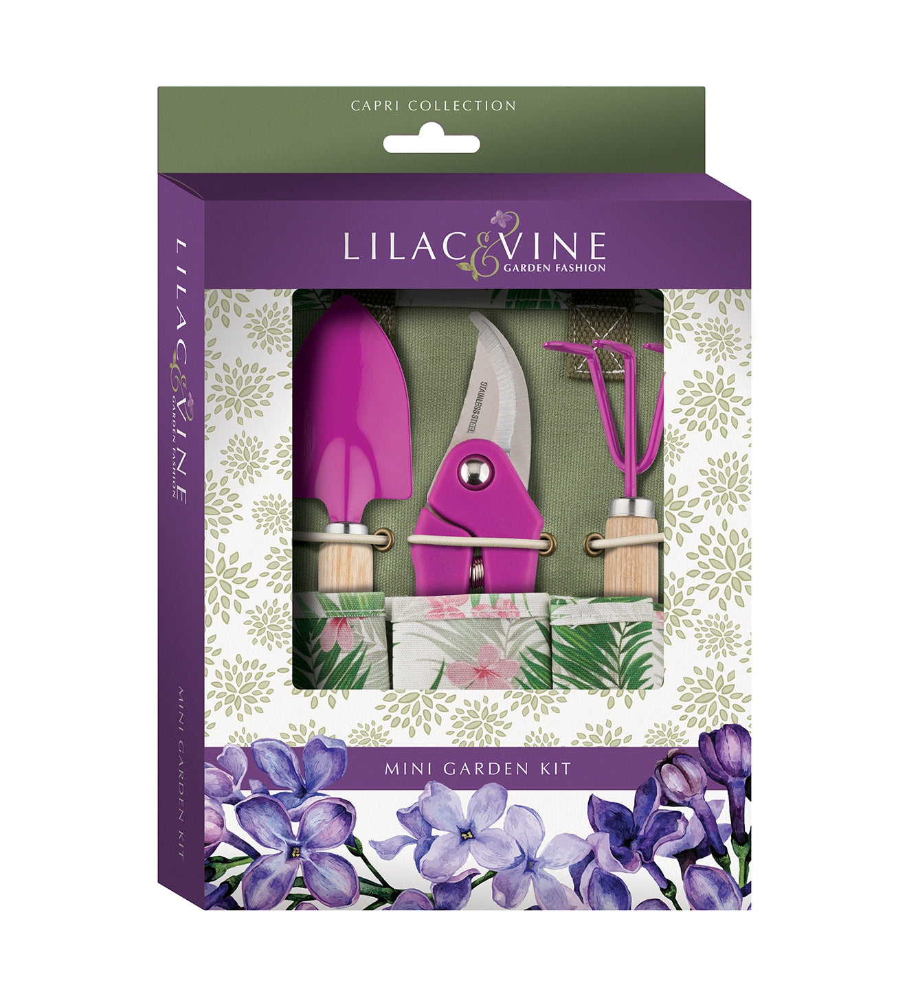 Lilac & Vine Capri Garden Mini Garden Kit Set/4 Outdoor Garden Tools Bag Pruner Cultivator Trowel