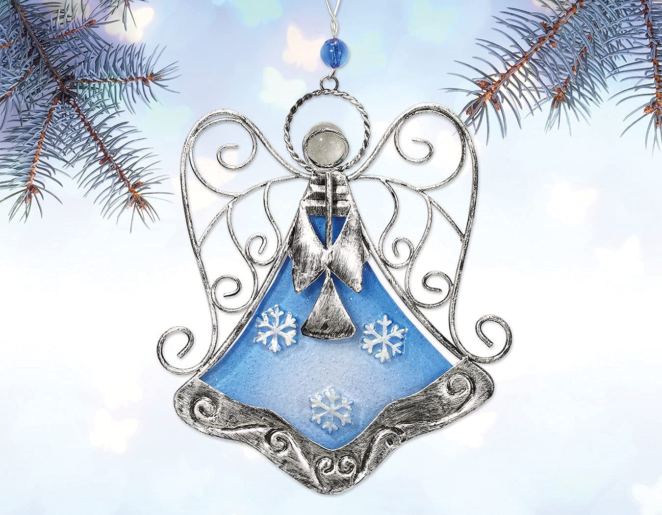 Christmas Angel Holiday Ornament Metal n Glass Hanging Seasonal Decoration