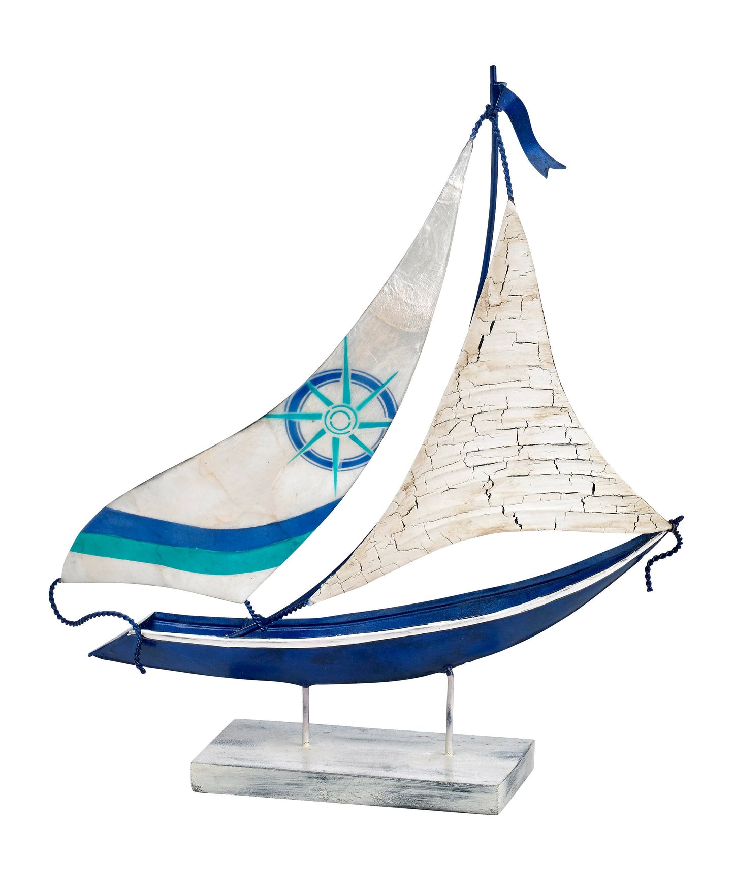 Corfu Sail Boat Capiz Shell Table Décor Small Nautical Coastal Statue