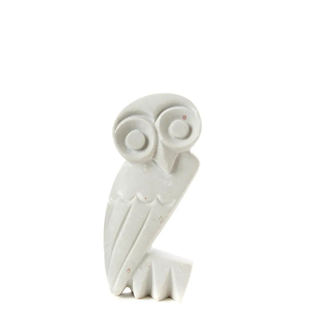 Hand Carved White Serpentine Owl Sculpture Table Top Decor Shona Artist Zimbabwe Sculpture