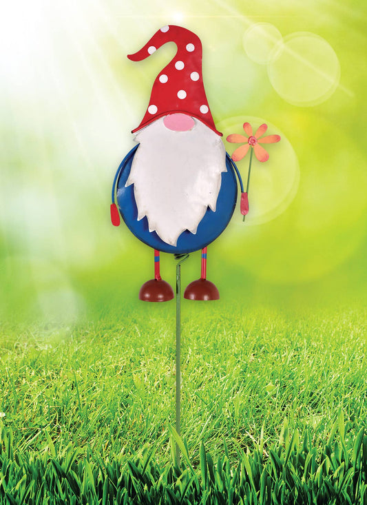 Let it be Gnome! La Rouge, the Guardian Gnome Potted Plant Pick Metal Hand Painted Garden Decor