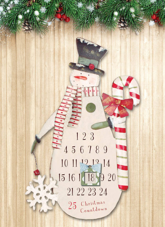 Snowman Christmas Countdown Calendar Metal Table / Counter Sitter Holiday Decor
