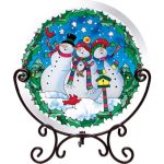 Candle Holder Snowmen Table Topper Art Glass Tea Light Winter Holiday Decor