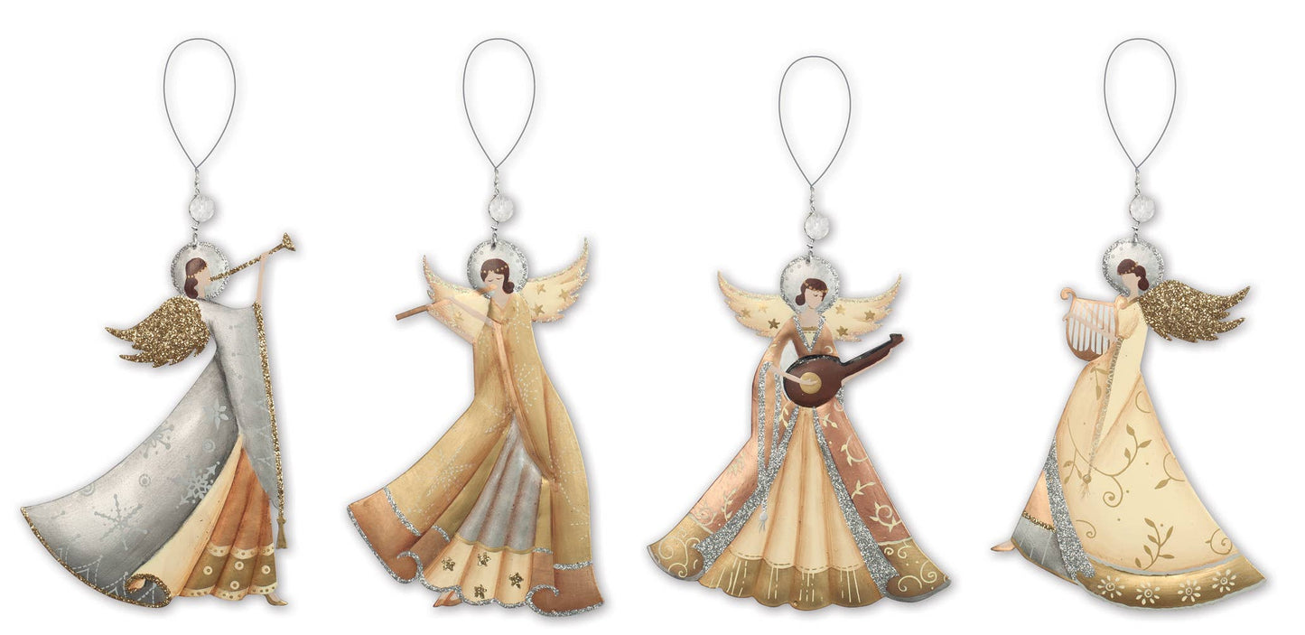 Sarah Summers Angel Metal Hanging Ornament Musical with Instruments Set of 4 Holiday Decor