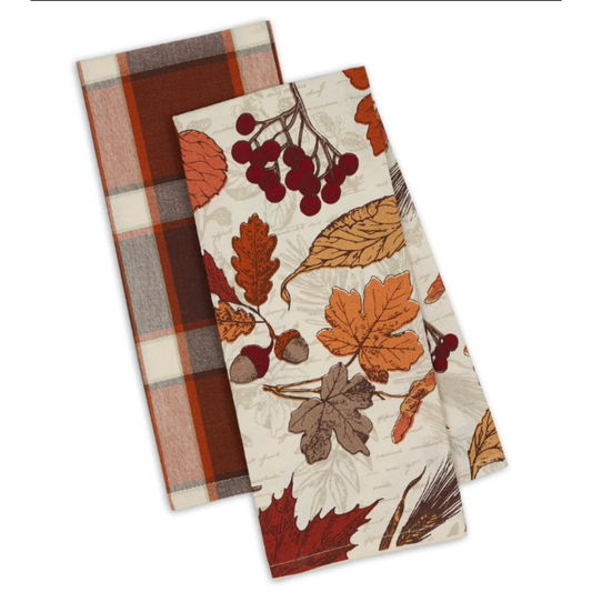 Autumn Botanical Dishtowel Towel Gift Set of 2 18x28 Kitchen Collection Retirement SALE