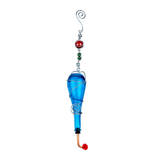 Fire Sale! Blue Bottle Glow Beads Hummingbird Feeder Outdoor Garden Decor