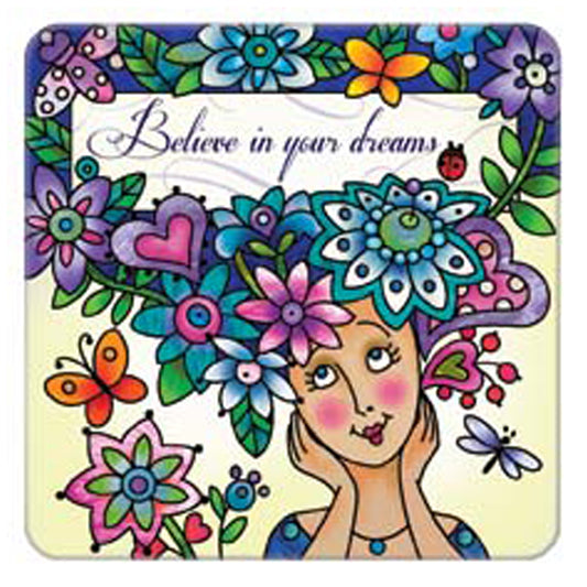 Fire Sale! Believe in Your Dreams Hand Painted Art Glass Refrigerator Fridge Magnet