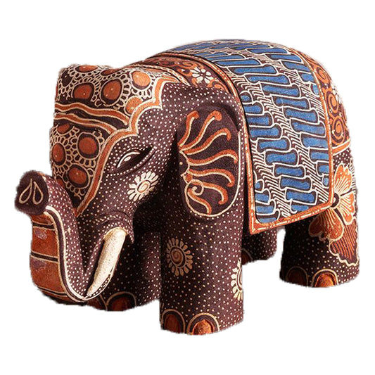 Brown Batik Elephant Statue Hand Crafted Wood Animal Tabletop or Shelf Decor
