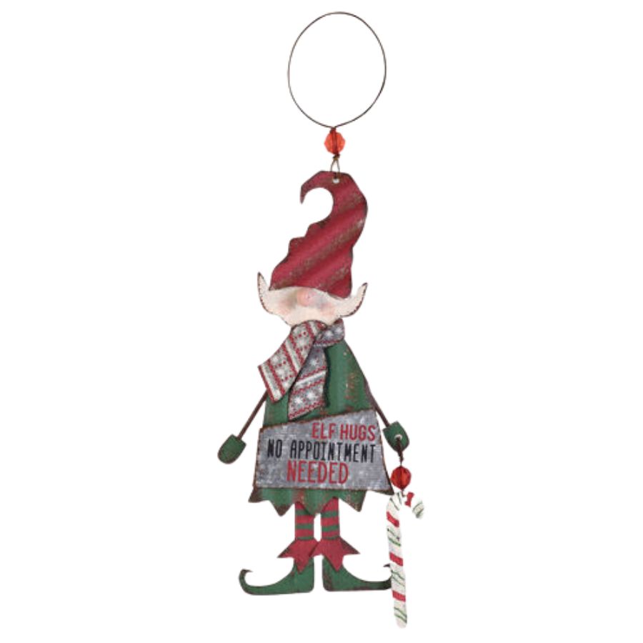 Elf Santa's Helper Metal Hanging Ornament Christmas Decoration Gift Set Ideas w O' Christmas Tree Potholder n Dishtowel Towel Holiday Print