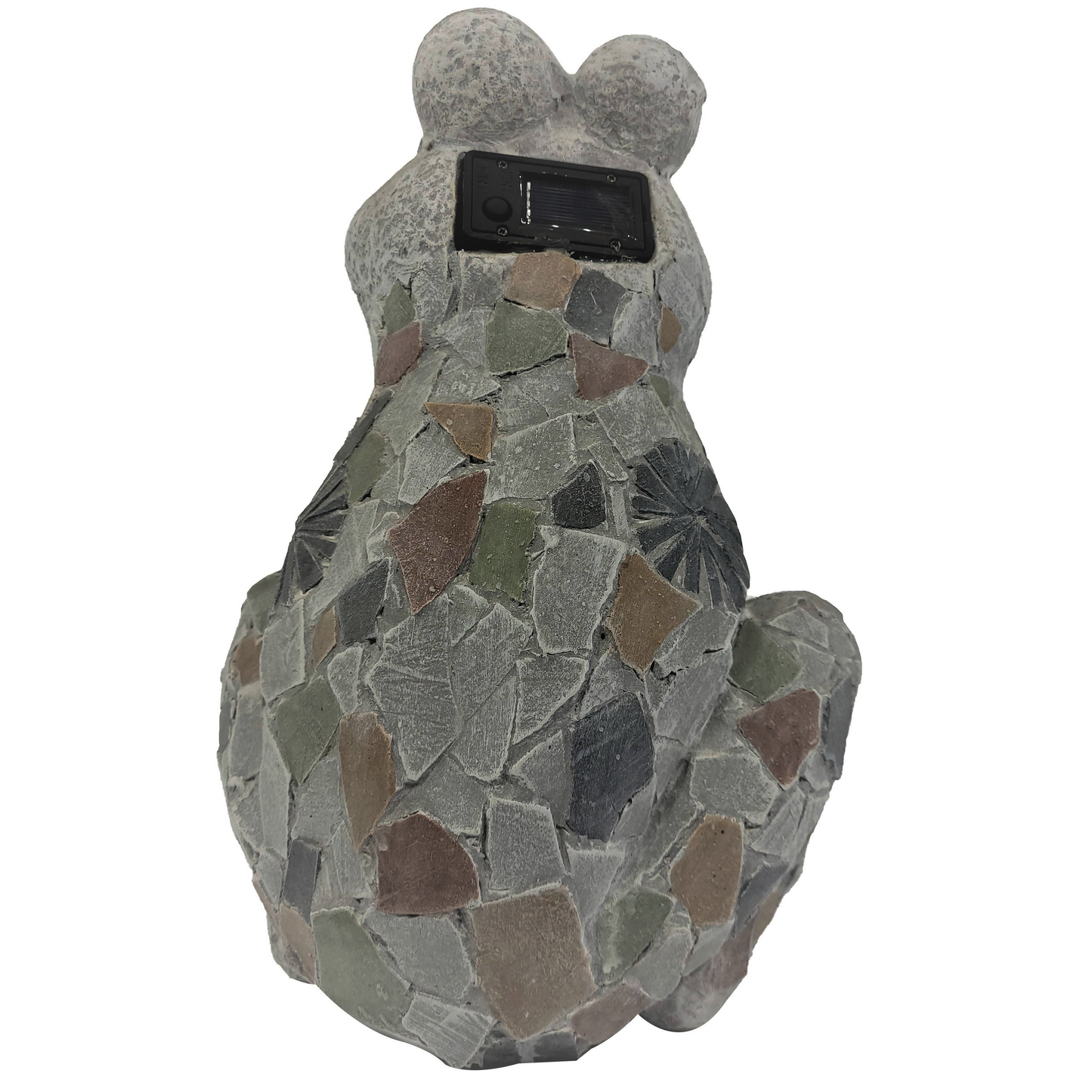 Grey Mosaic Design Garden Frog Statue w Solar Power Light Eyes Faux Stone Finish 14x9.8x 9.9"
