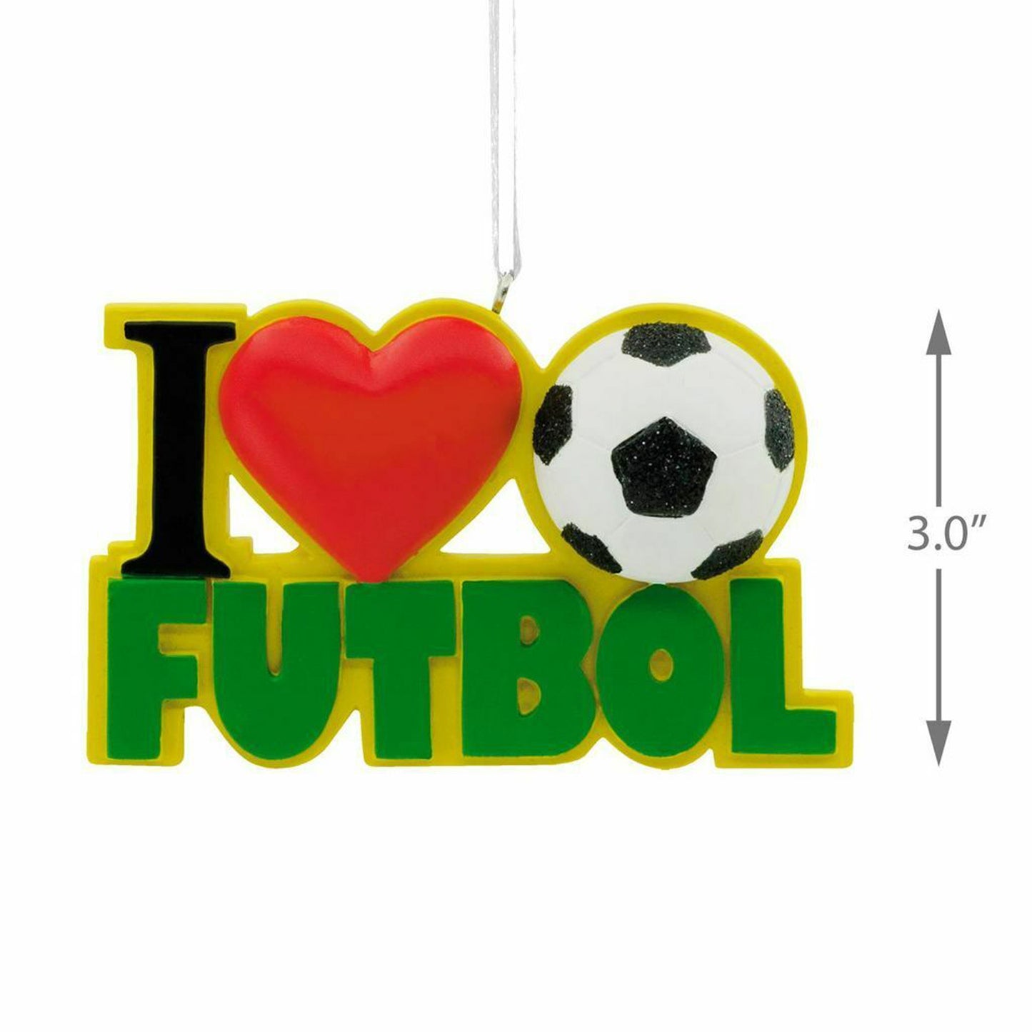 Hallmark Christmas Holiday Ornament Spanish I Love Futbol with Red Heart & Soccer Ball
