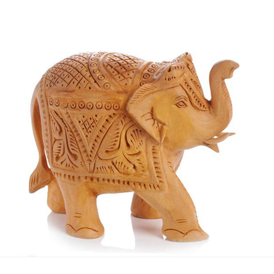 Elephant Statue Sculpture Hand Carved Wood Tabletop or Shelf Decor Lucky Animal