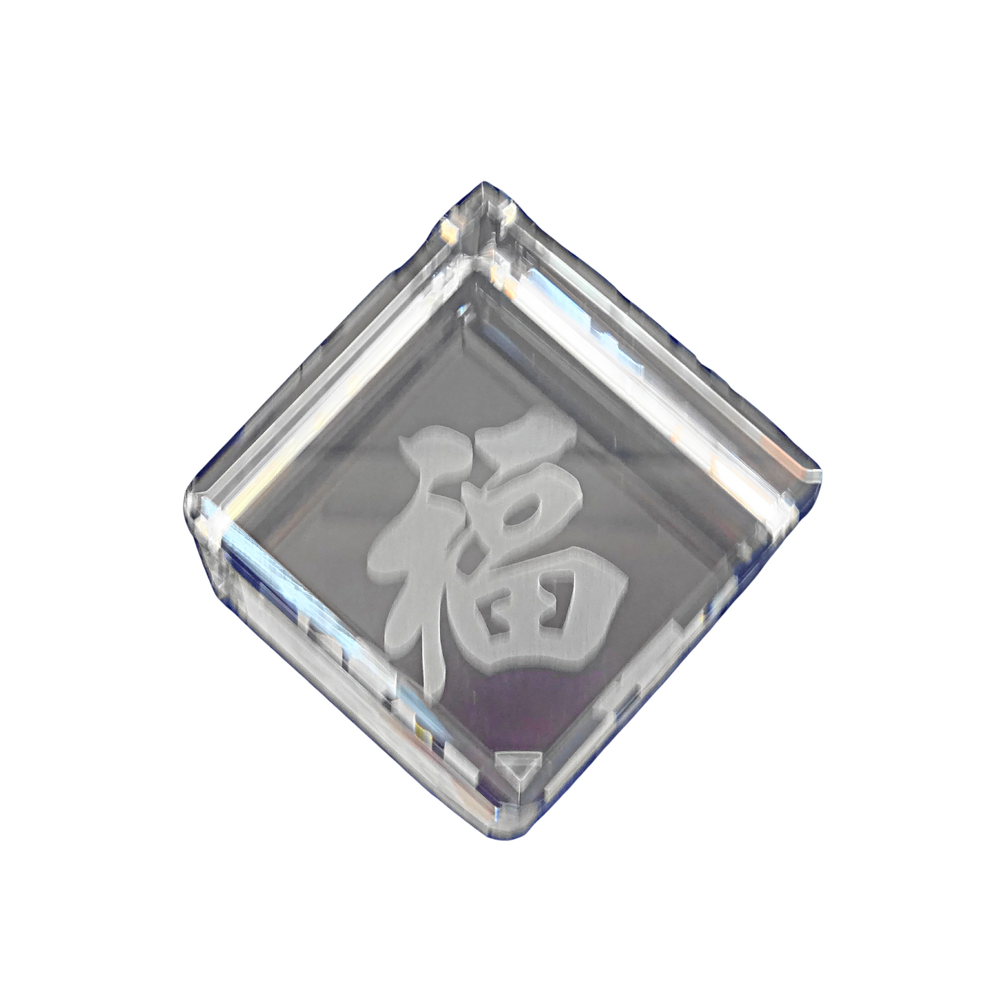 Crystal Paperweight Laser Etched Cube Asian Symbol Art Square Clear Glass Calligraphy