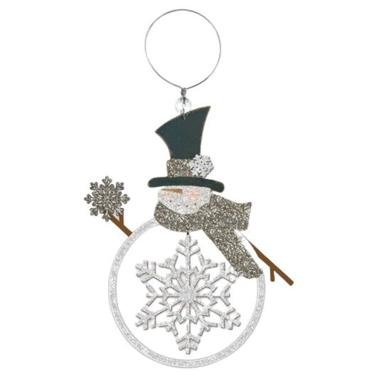 Open Glitter Snowman Metal Hanging Holiday Ornament Christmas Decoration 7.5-inch Length