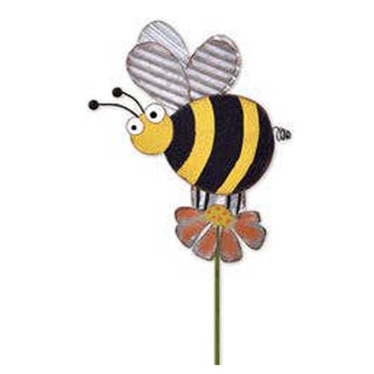 BumbleBee Potted Plant Pick Decorative Hand Painted Metal Accent 23"