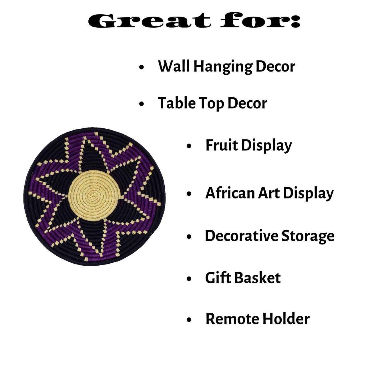 Fire Sale! Purple and Navy Burst Design Fruit or Display African Basket Handwoven Home Decor