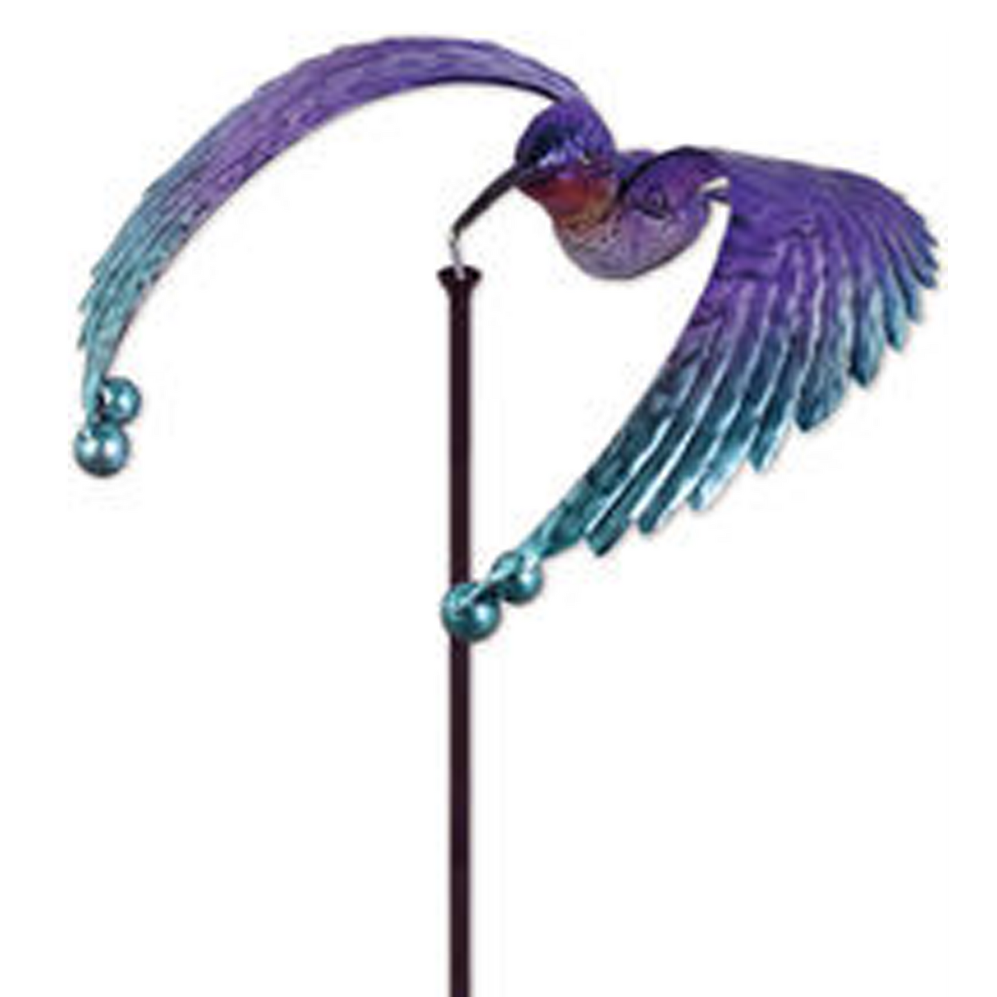 Metal Purple Hummingbird in Flight Spinner Garden Stake Balancer Outdoor Decor