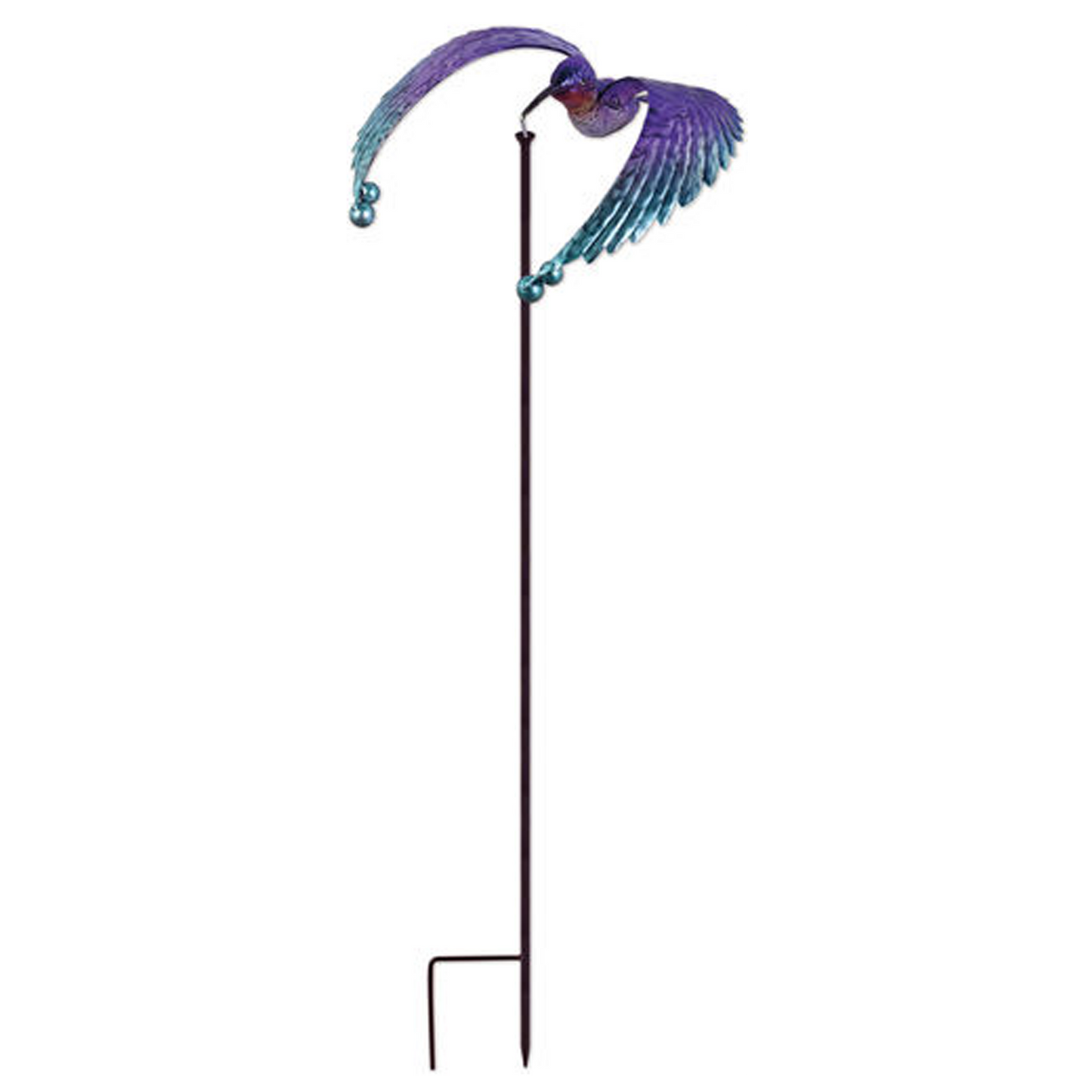 Metal Purple Hummingbird in Flight Spinner Garden Stake Balancer Outdoor Decor