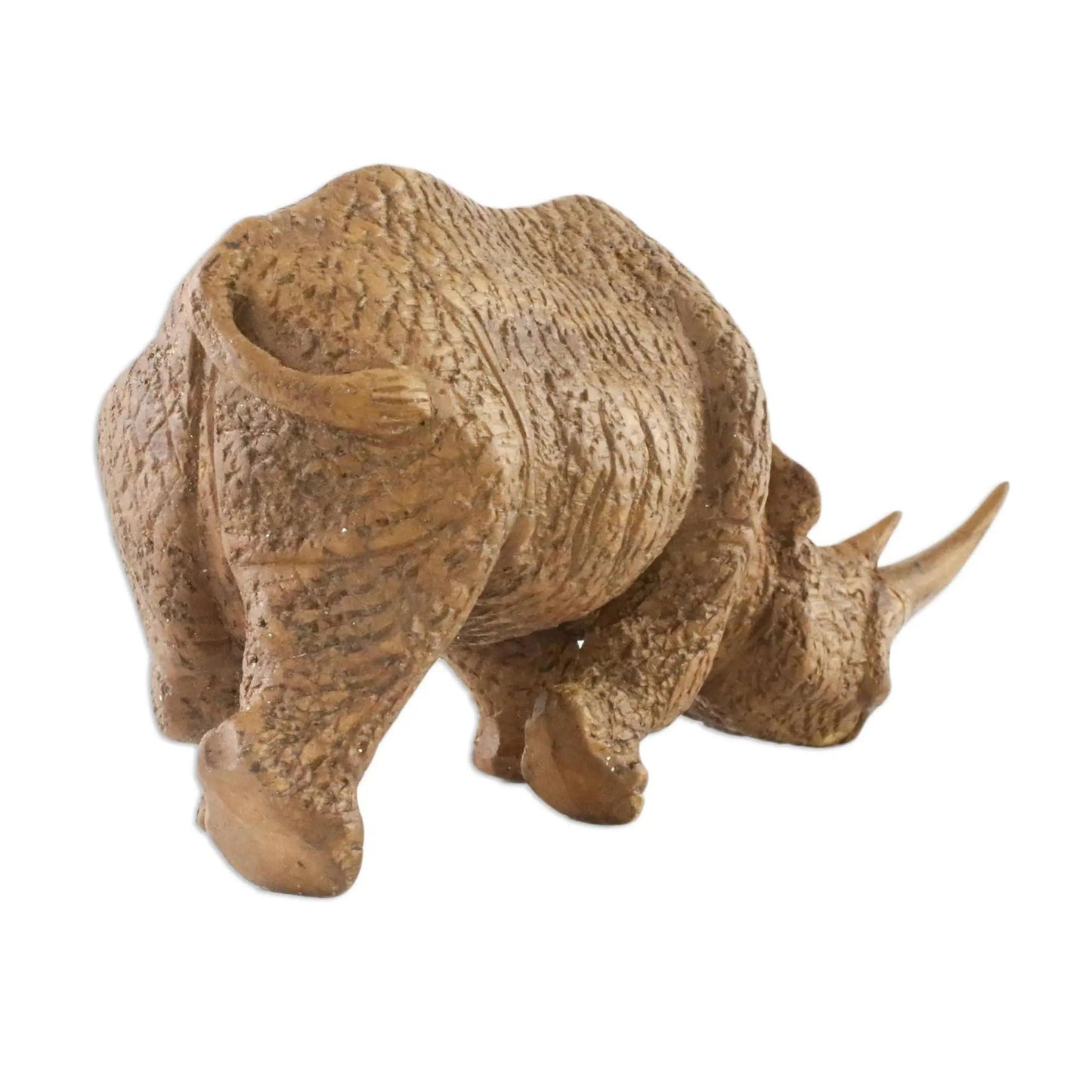 Handmade Respectful Rhino Wood Sculpture Safari Animal Decor