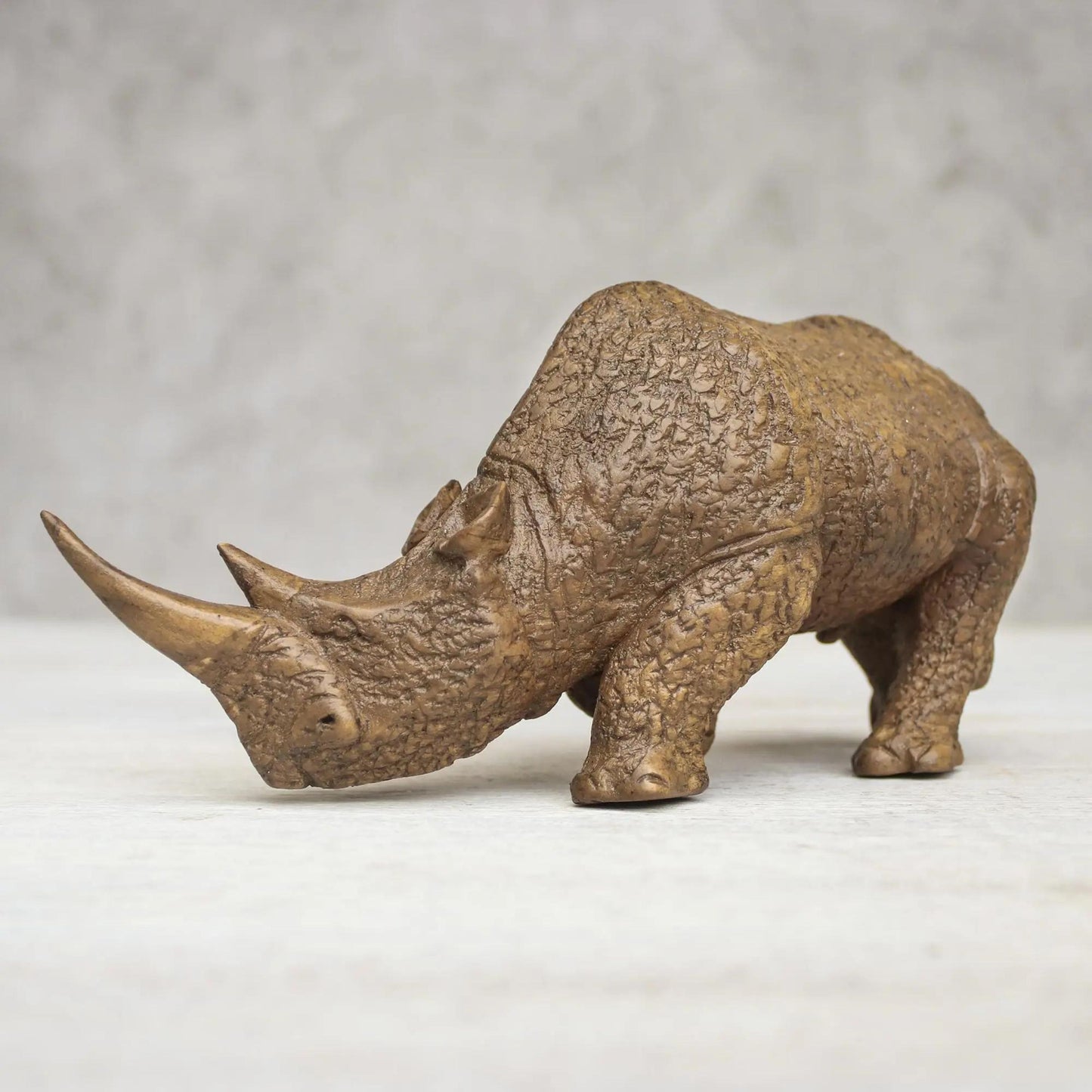 Handmade Respectful Rhino Wood Sculpture Safari Animal Decor