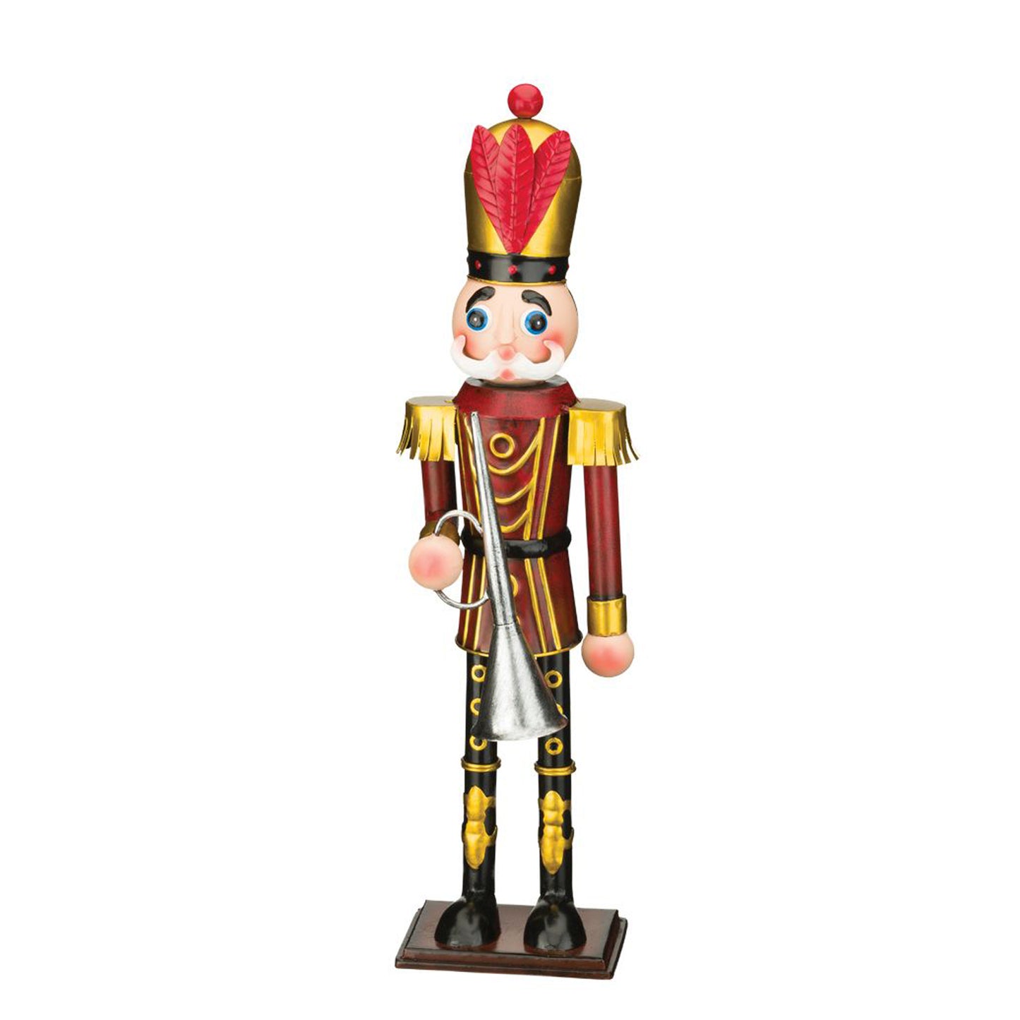 Red Toy Soldier Indoor Outdoor Holiday Decor w Pewter Horn 19" Ht