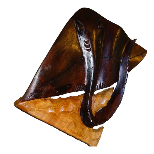 Fire Sale! Hand Carved Stingray Wood Sculpture Wall Hanging Home Decor Nautical Statue
