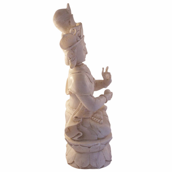 Quan Yin Kwan White Jade Buddha Gemstone Translucent Stone Asian Antiques Sculpture