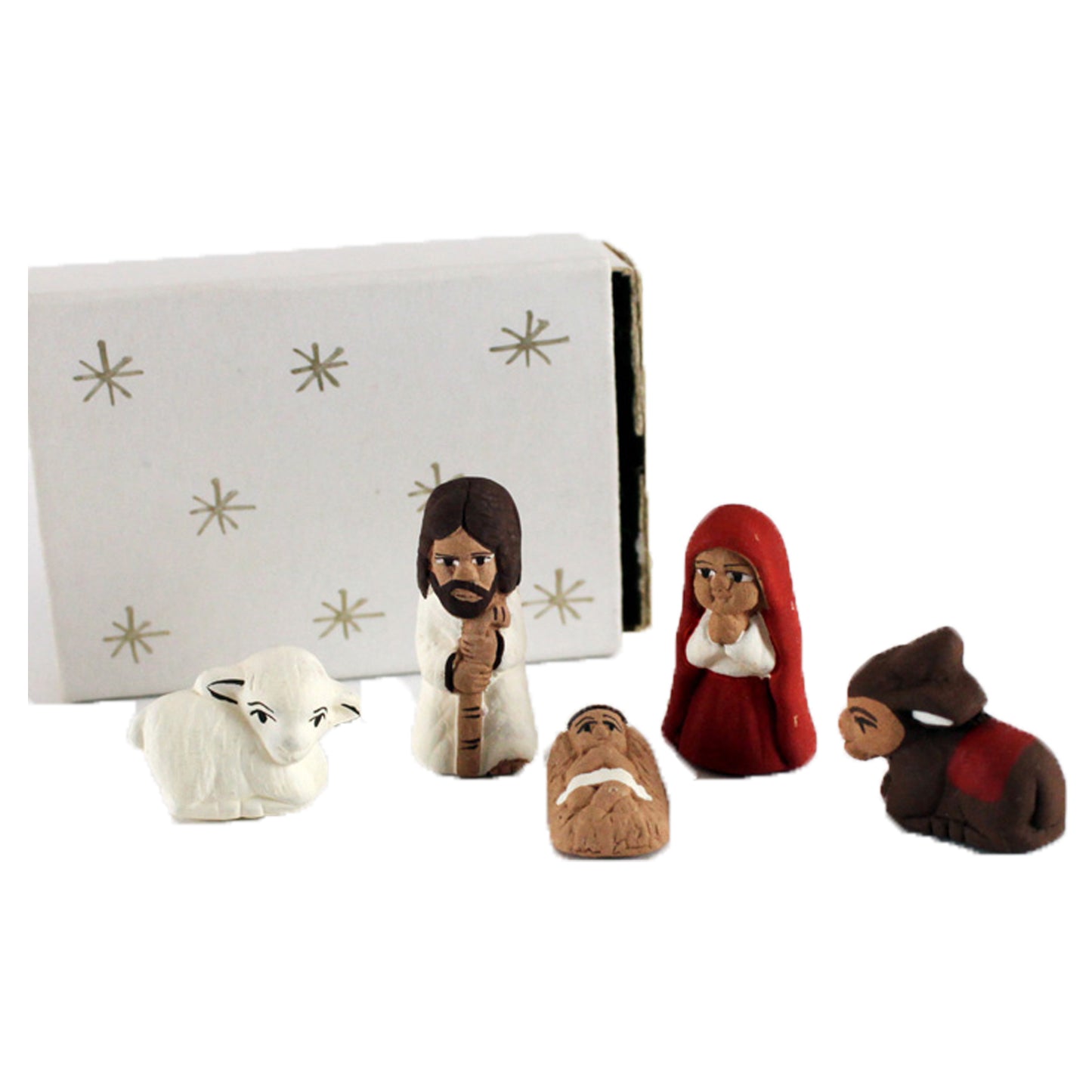 Tiny Hand Crafted White Matchbox Nativity Figurine Set Holiday Decor