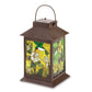Solar Garden Lantern 11.8" Floral Outdoor Garden Decor LED Light w Painted Glass Panels